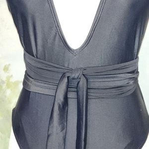 Deep V Multi Tie Black One Piece